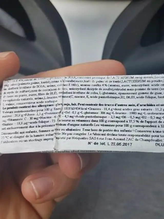 Excelent Vanilla Proteïnereep ingredients label