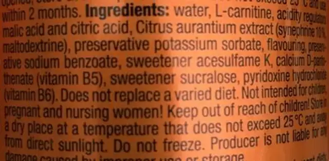 Carnitine 60000 ingredients label