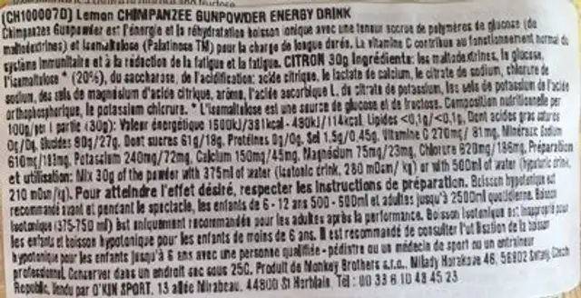 Energy drink citron ingredients label