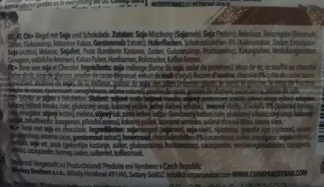 Barre chocolat expresso ingredients label