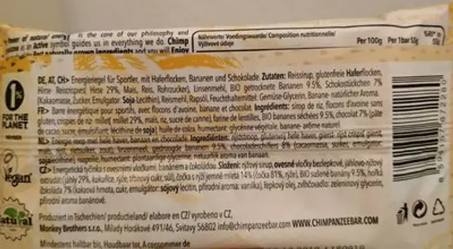 Energy Bar ingredients label