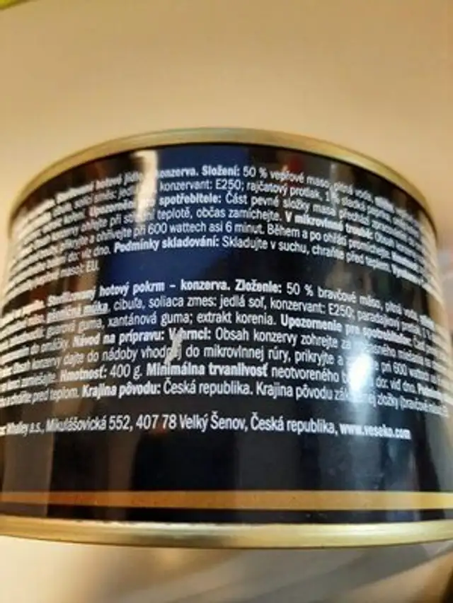 Veprovy Gulaz ingredients label