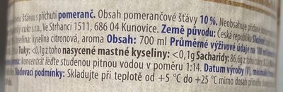 Pomerančový sirup ingredients label