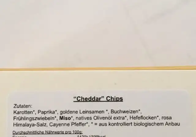 Cheddar Chips ingredients label