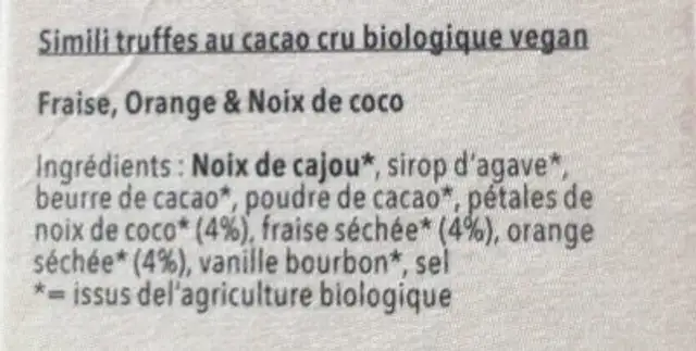 Simili truffes au cacao ingredients label