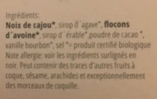 Crukie cru vegan ingredients label