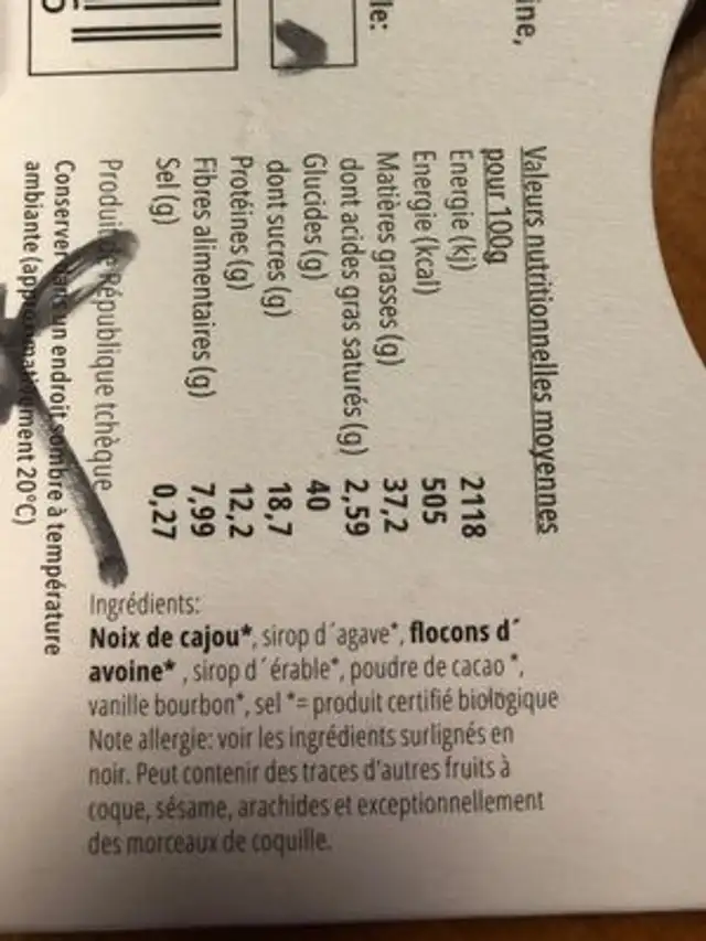 Crukie cru vegan ingredients label