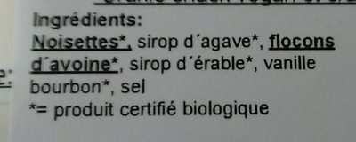 Crukie Cru Vegan Noisette ingredients label