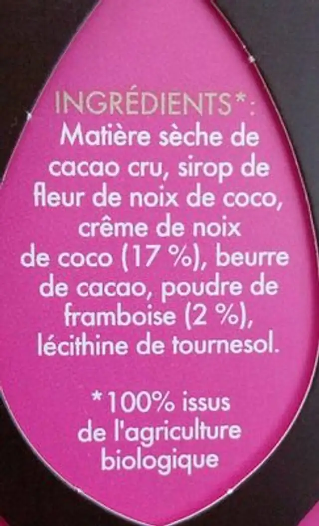Iswari dark raw organic chocolate ingredients label