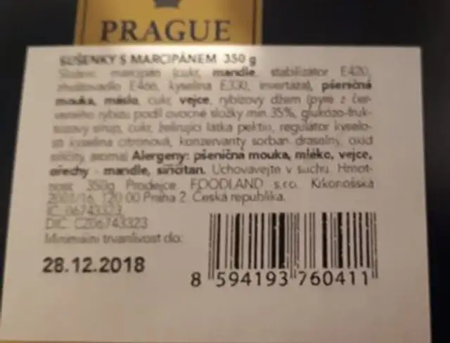 marzipan butter cookies ingredients label
