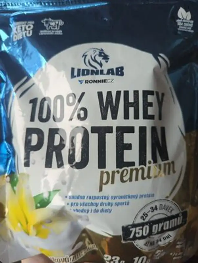 100% whey protein front packaging