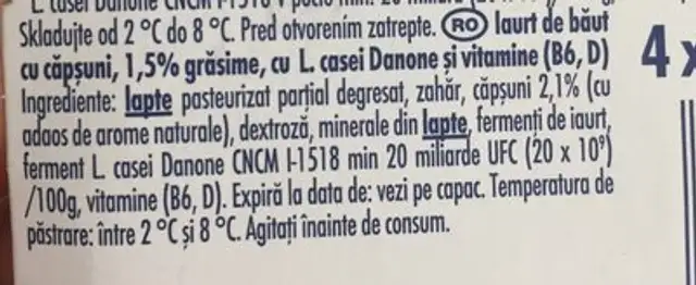 Actimel Jahoda 4X100G Danone ingredients label