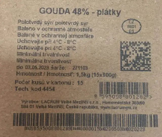 Gouda 48% nutrition facts table