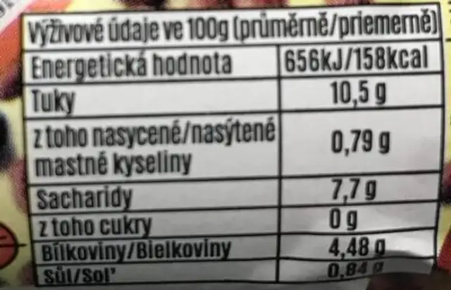 Fazolová svačinka nutrition facts table