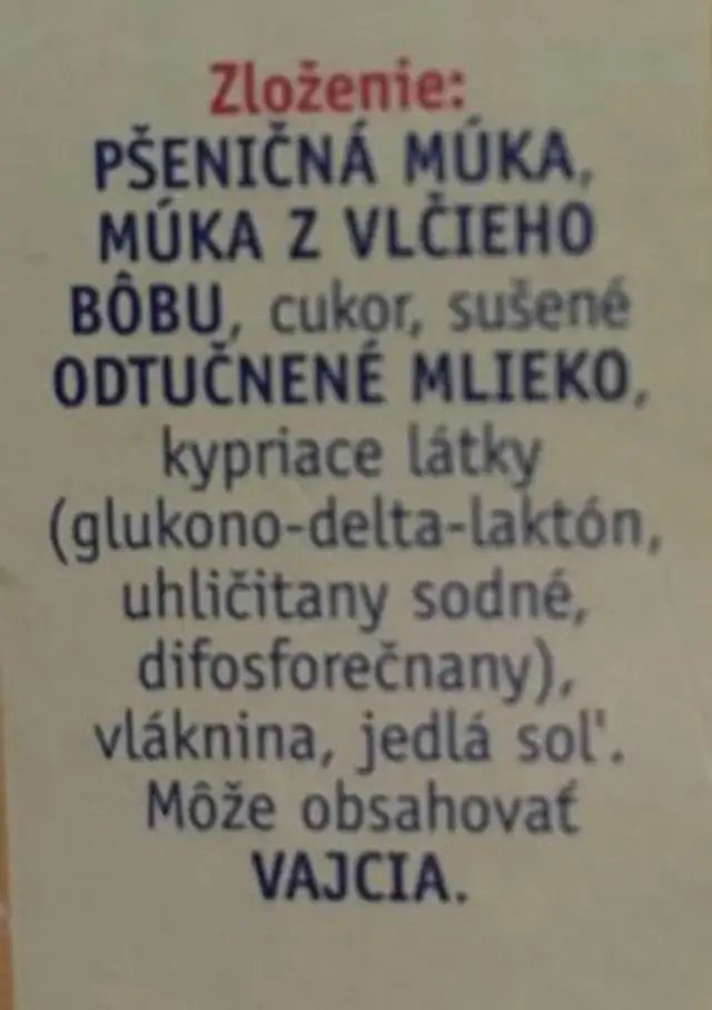 Lívanečky ingredients label