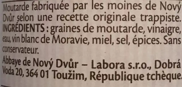 Moutarde ingredients label