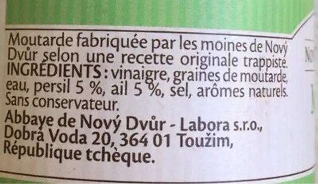 Moutarde parfumée au persil et à l'ail, 195 g nutrition facts table