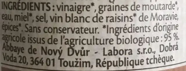 Monastere De Novy Dvur - Moutarde a l Ancienne . .. ingredients label