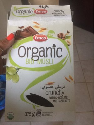 Cereal Musli Orgânico Crunchy Chocolate E Nozes Emco 375G front packaging