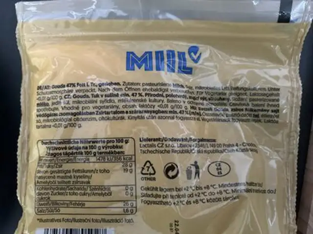 Miil gouda grated ingredients label
