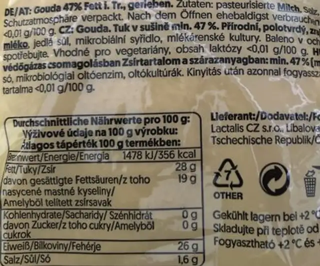 Miil gouda grated nutrition facts table