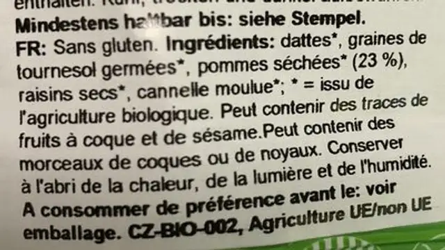 Mini Lifebar Pommes (25 GR) ingredients label