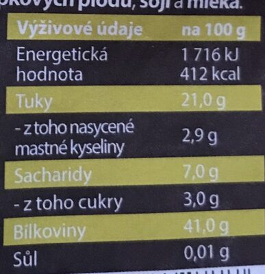 Sójový granulát nutrition facts table