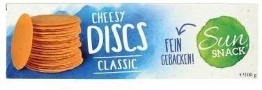 Sun Snack Cheesy Discs Classic front packaging