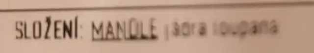 Mandle loupané ingredients label