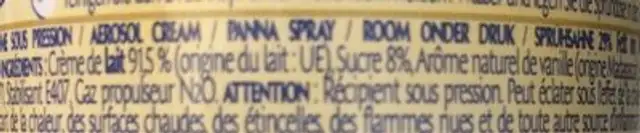 Crème à la vanille de Madagascar ingredients label