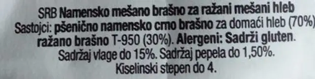 Namensko mešano brašno za ražani mešani hleb ingredients label