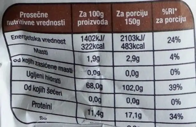Namensko mešano brašno za ražani mešani hleb nutrition facts table