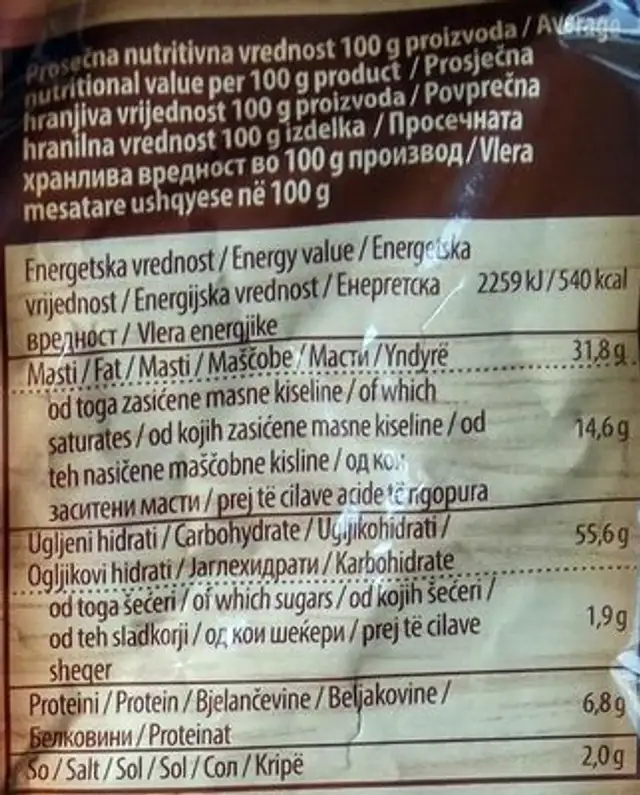 Chipsos classic nutrition facts table