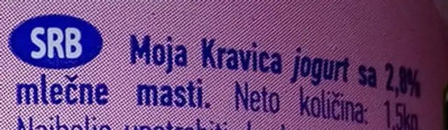 Moja kravica Jogurt ingredients label