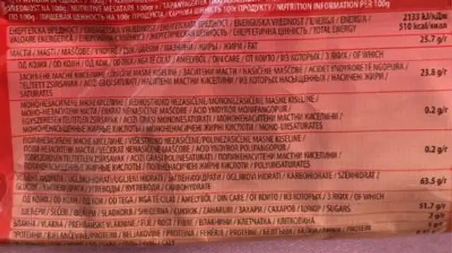 Mony Rice nutrition facts table