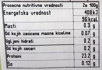 Pileći file nutrition facts table