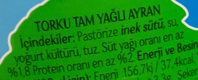 Nefis Ayran ingredients label