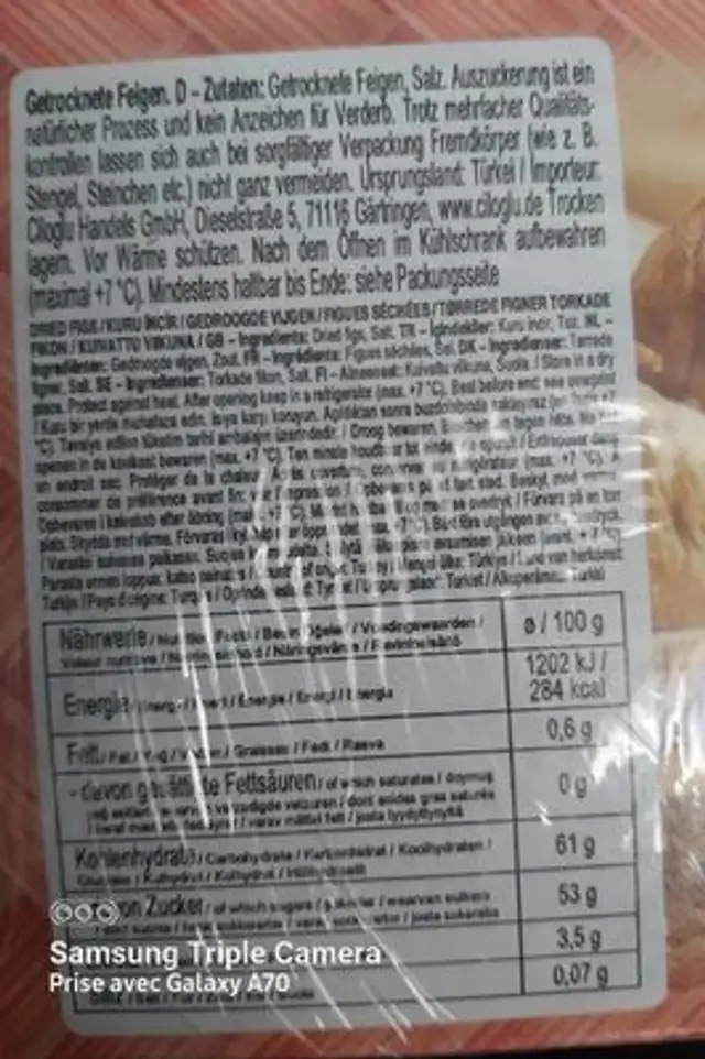 Figues séchées nutrition facts table
