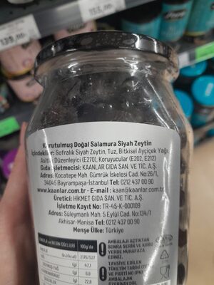 Kaanlar Zeytin ingredients label