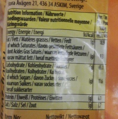 Clip pizza stick nutrition facts table