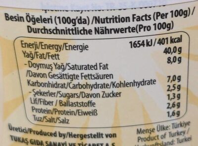 Tukaş nutrition facts table