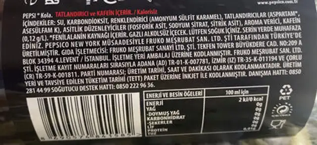 Pepsi max ingredients label