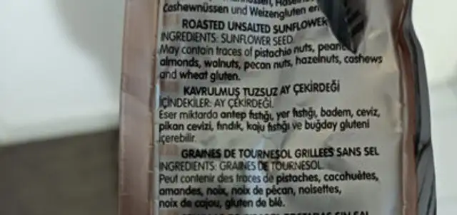Ungesalzen ingredients label