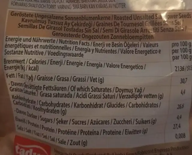 Ungesalzen nutrition facts table