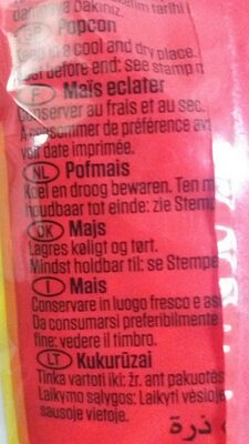 Milho de pipoc ingredients label
