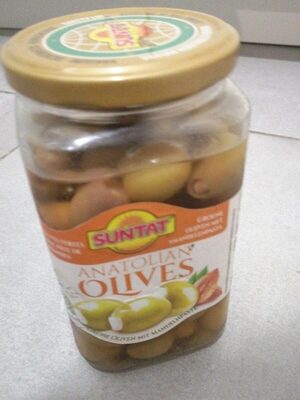 Olives vertes avec pâte de amandes front packaging