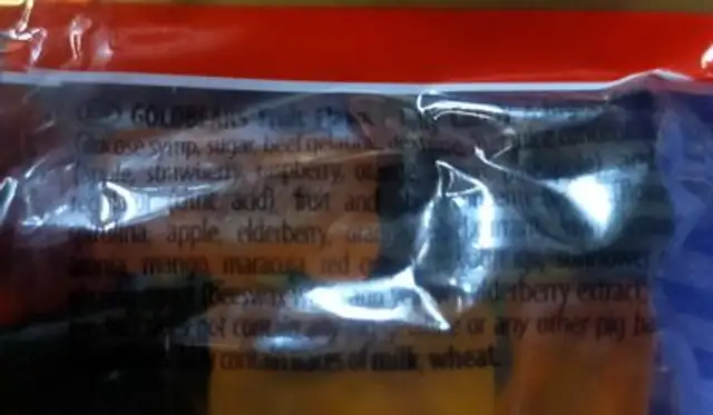 Goldbears ingredients label