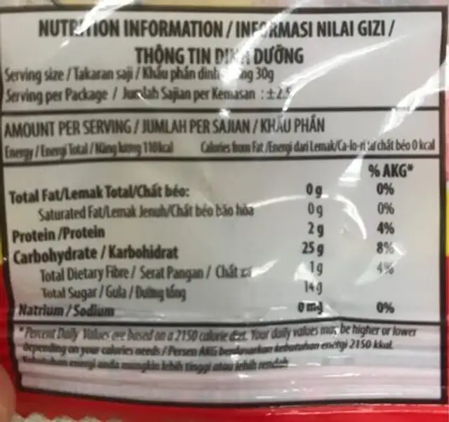 Haribo happy cola nutrition facts table