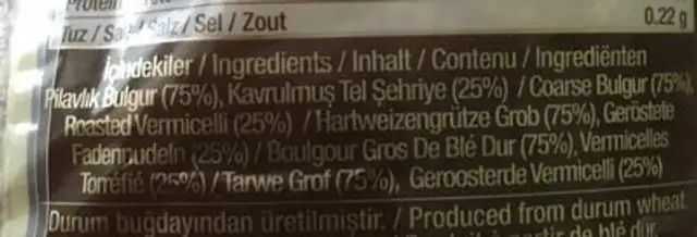 Bulgur Mit Nudeln, Ungekocht ingredients label
