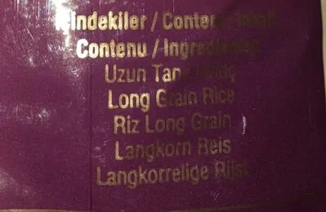 Riz long grain ingredients label